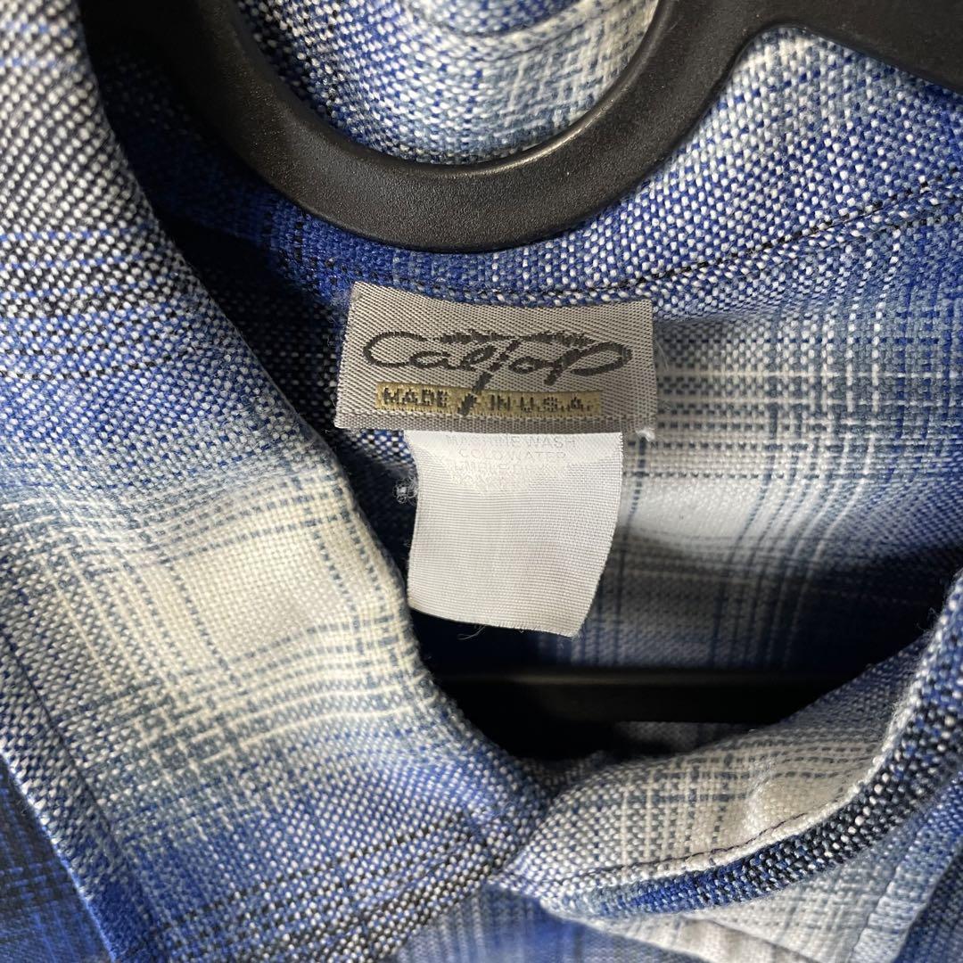 Cal Top 半袖シャツ M 青系 チェック柄 オンブレシャツ
