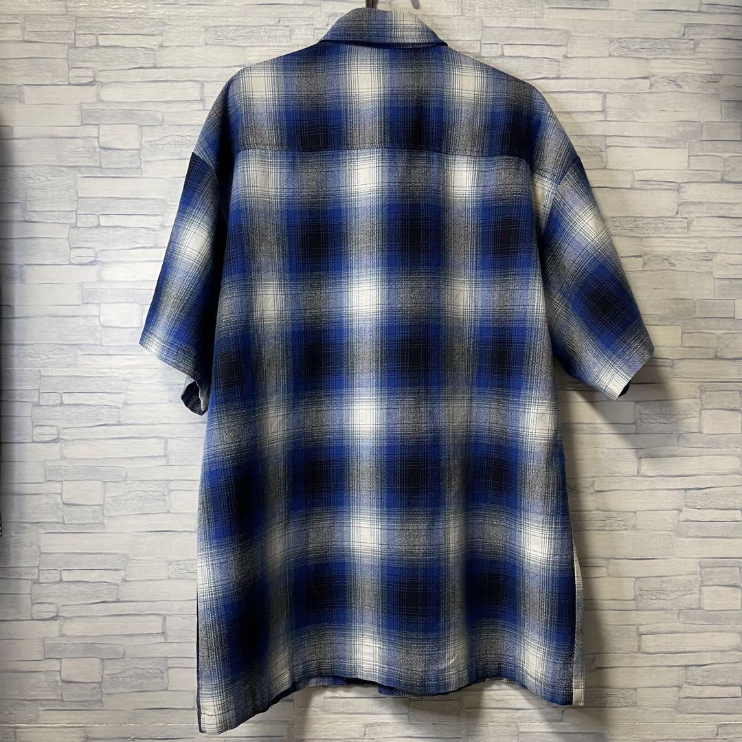 Cal Top 半袖シャツ M 青系 チェック柄 オンブレシャツ