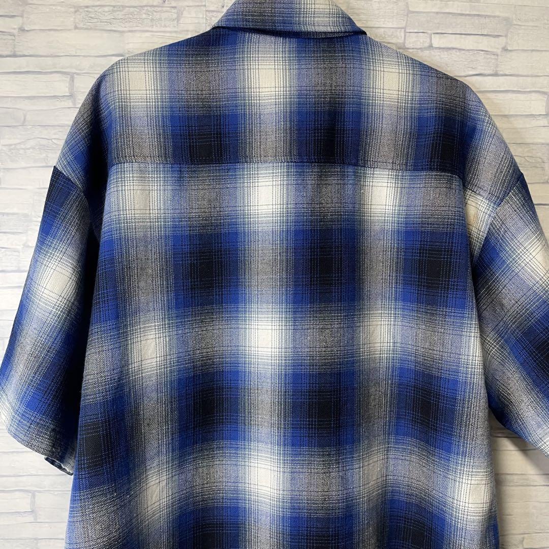Cal Top 半袖シャツ M 青系 チェック柄 オンブレシャツ