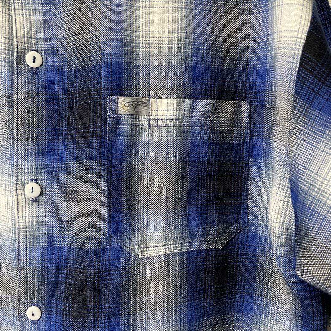 Cal Top 半袖シャツ M 青系 チェック柄 オンブレシャツ