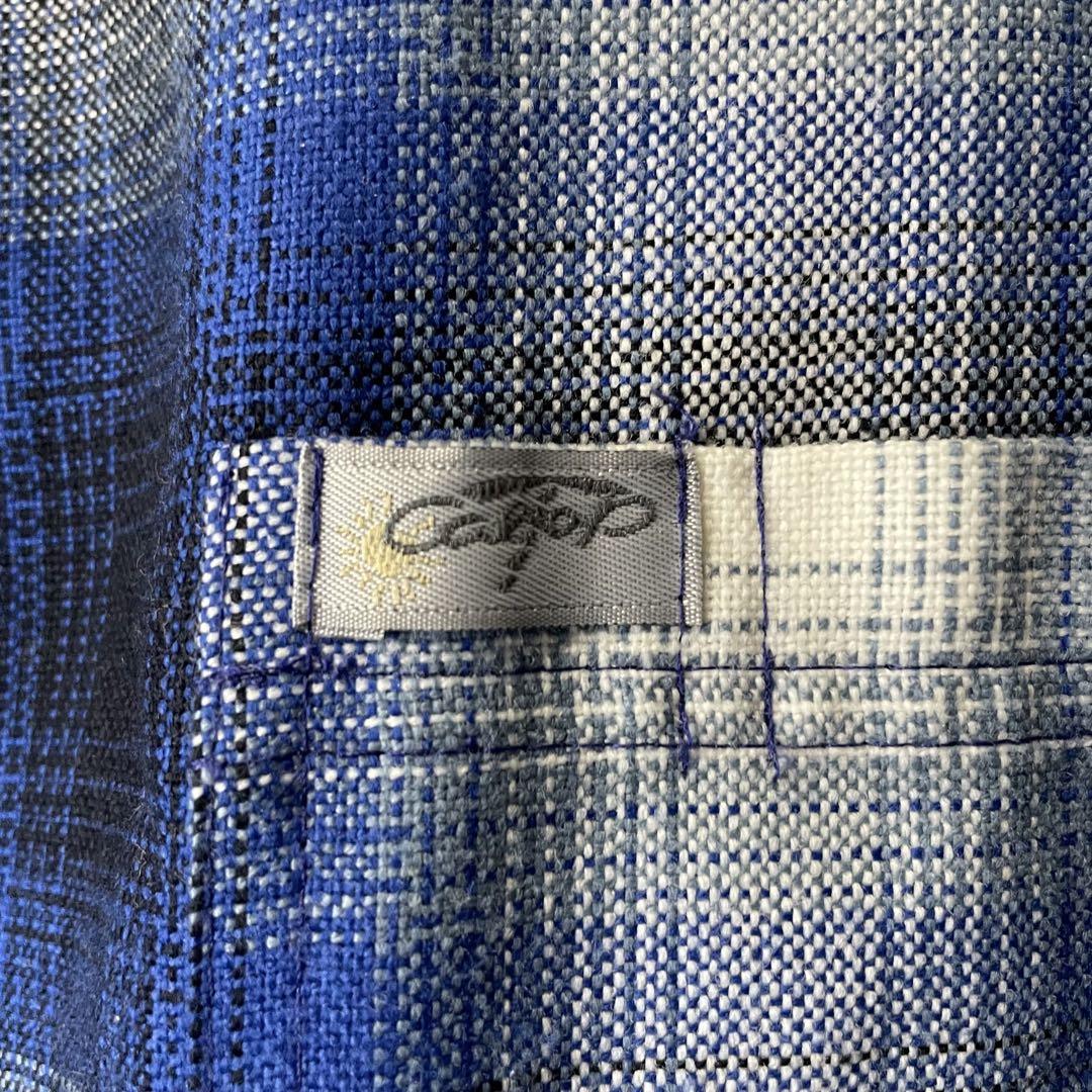 Cal Top 半袖シャツ M 青系 チェック柄 オンブレシャツ
