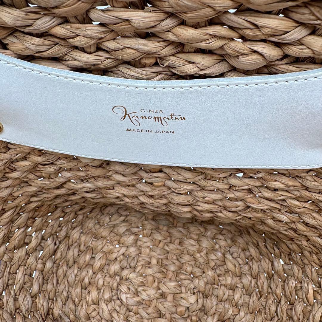 銀座かねまつ カゴバッグ レザー 本革 プレート 舟形 ハンドバッグ 日本製