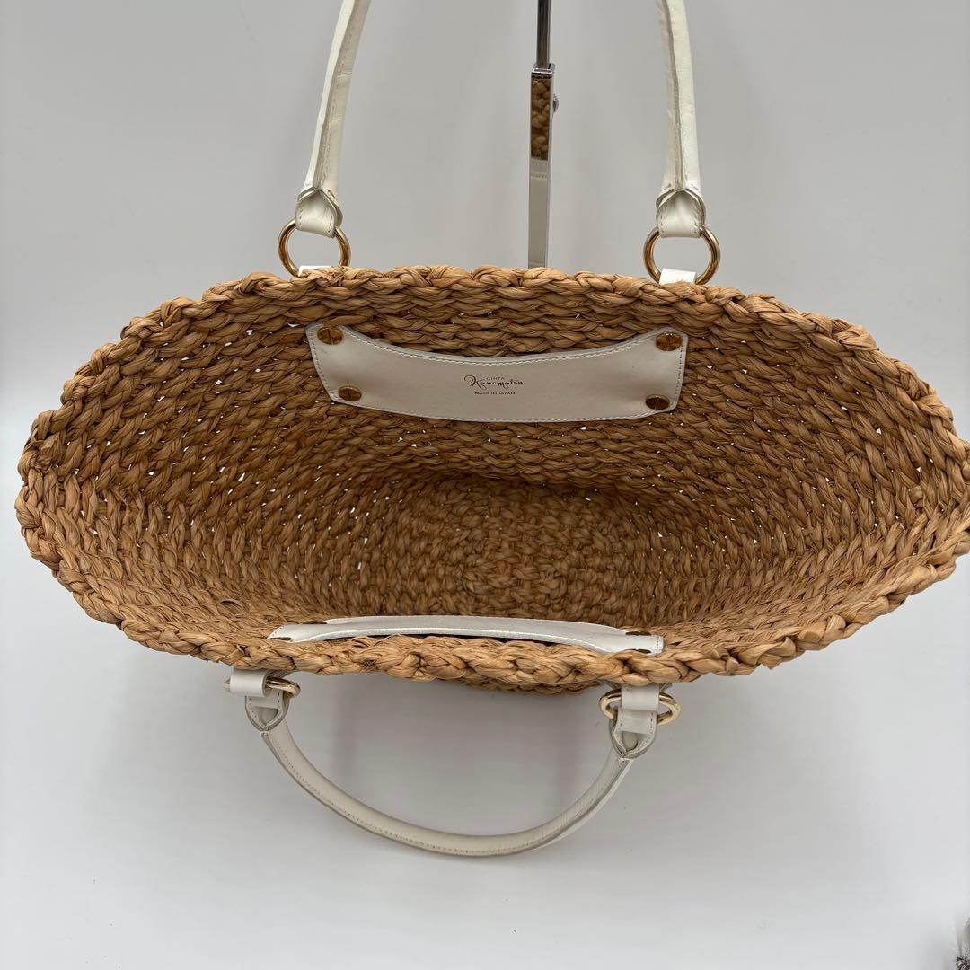 銀座かねまつ カゴバッグ レザー 本革 プレート 舟形 ハンドバッグ 日本製