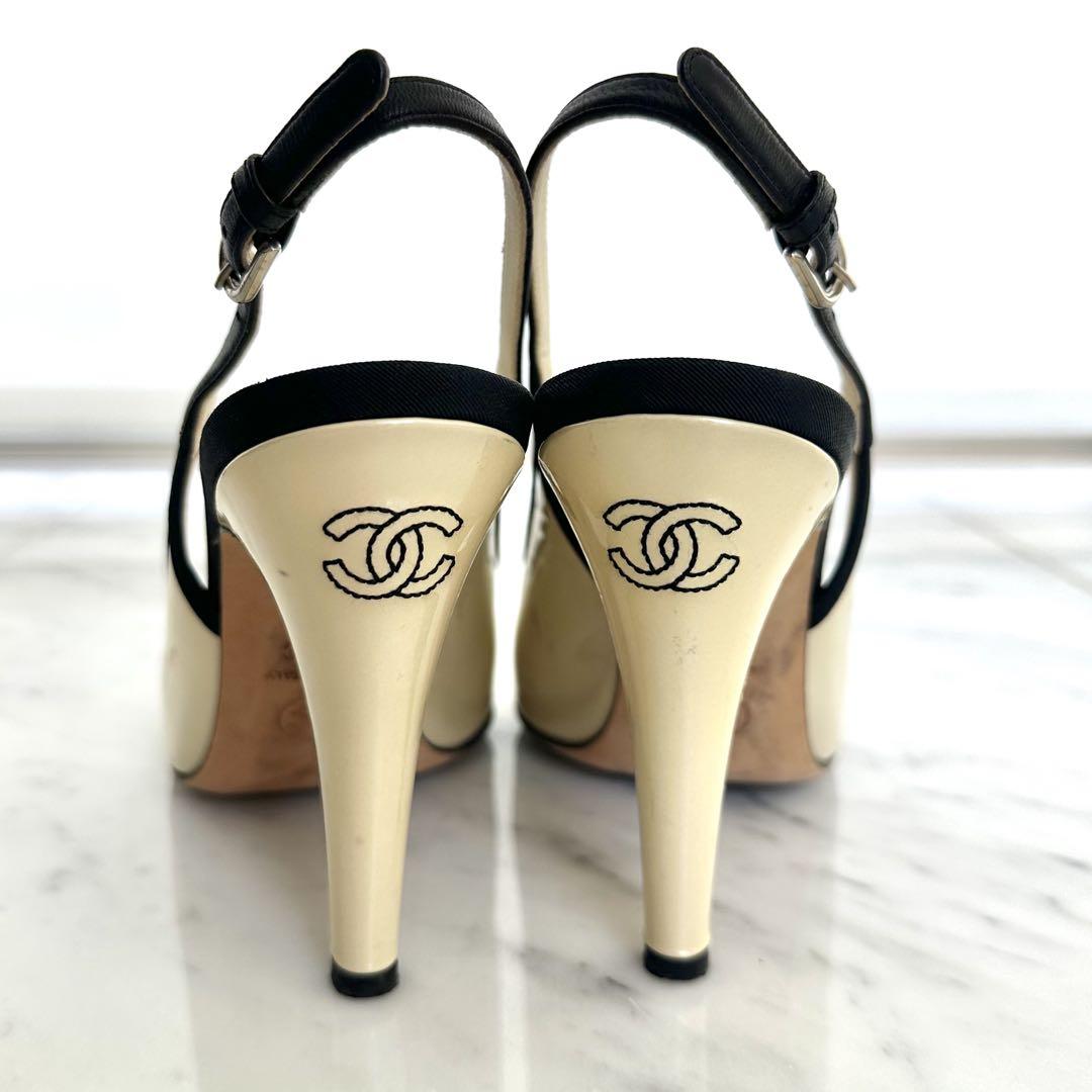 リボン【CHANEL】ミュール サンダル CHANEL】シャネル サンダル リボンにココマーク 金のヒール