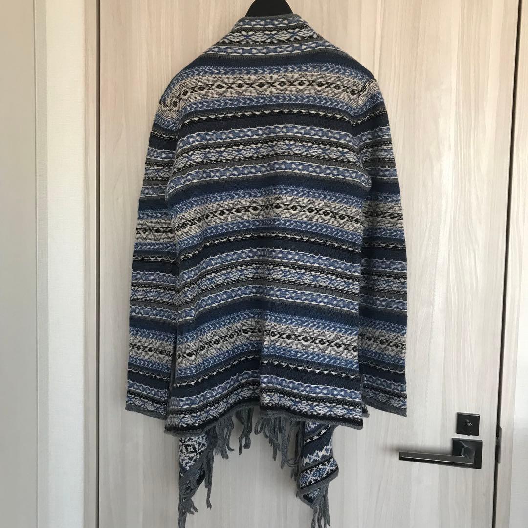 最高品質を待つ！ velvet 青×グレー系フリンジカーディガン SIZE 送料無料です。