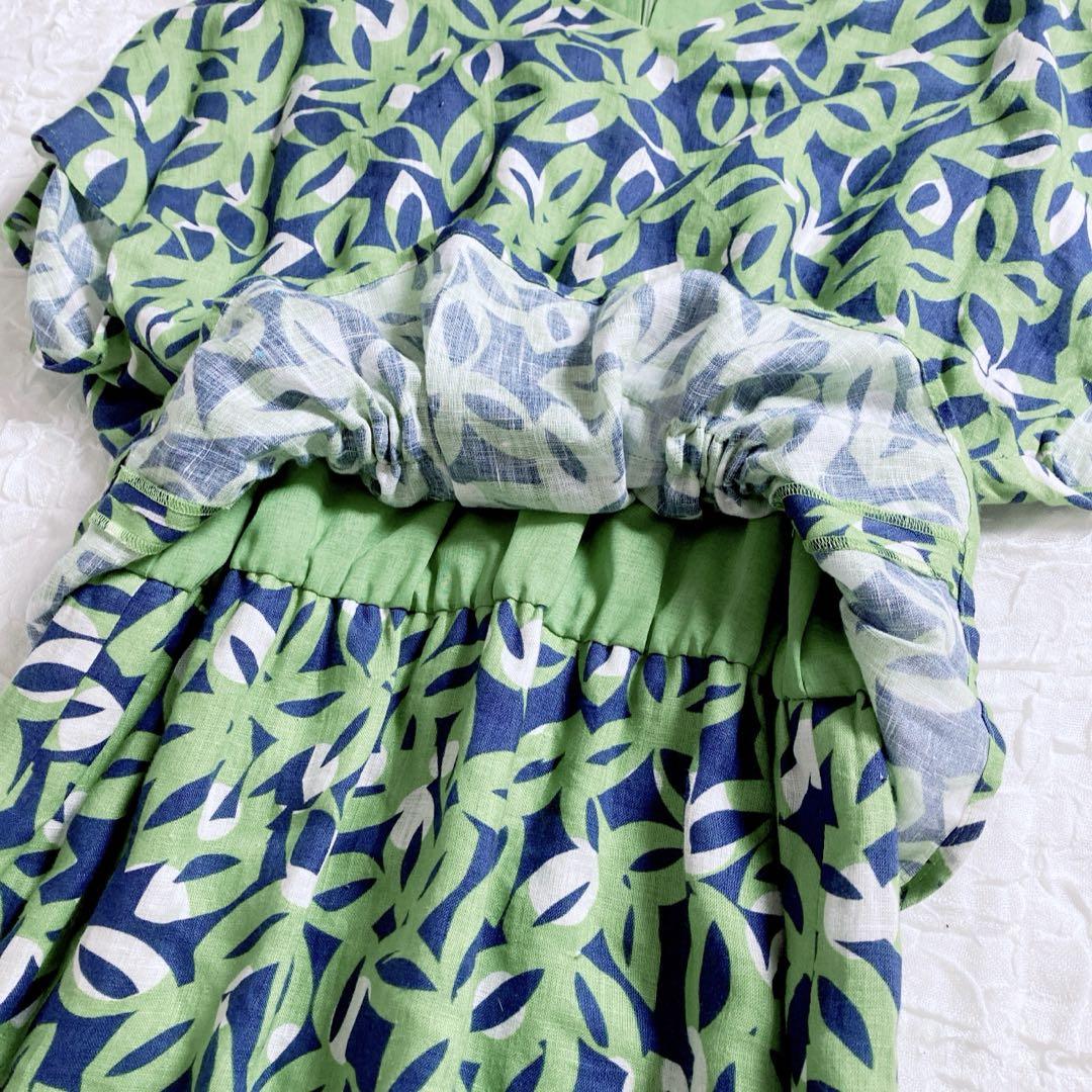 ラピーヌ】美品✨定価7万 リネン100% ワンピース リーフ