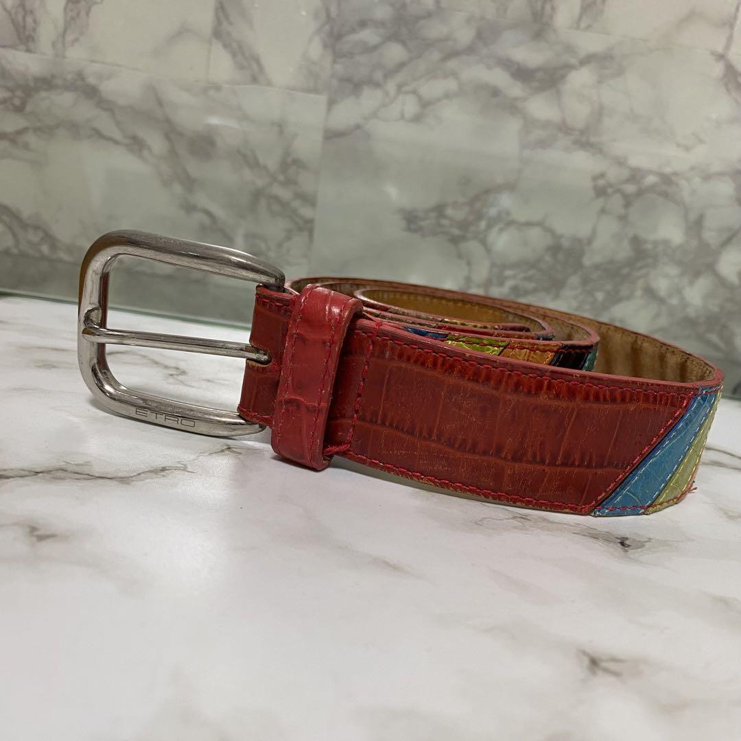 90s イタリア製 Italy ETRO エトロ ベルト マルチカラー 本革