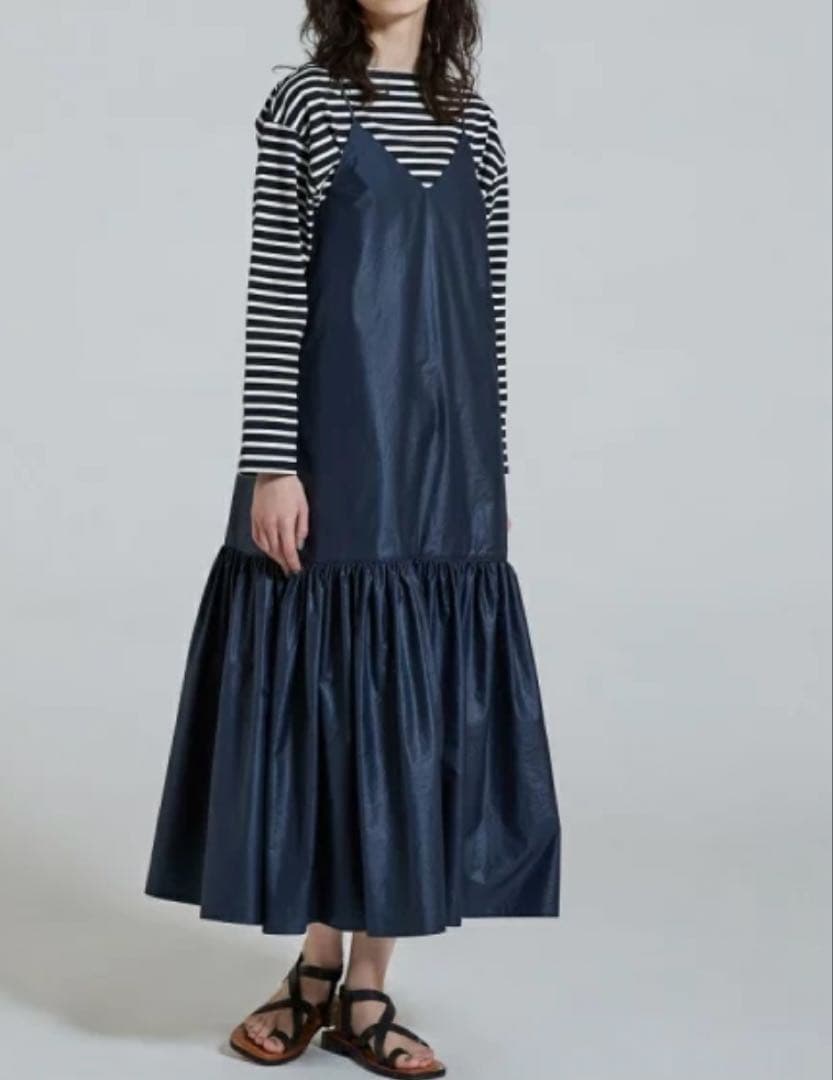 【美品】MACPHEE☆クリスピータフタ キャミソールワンピース ネイビー日本製