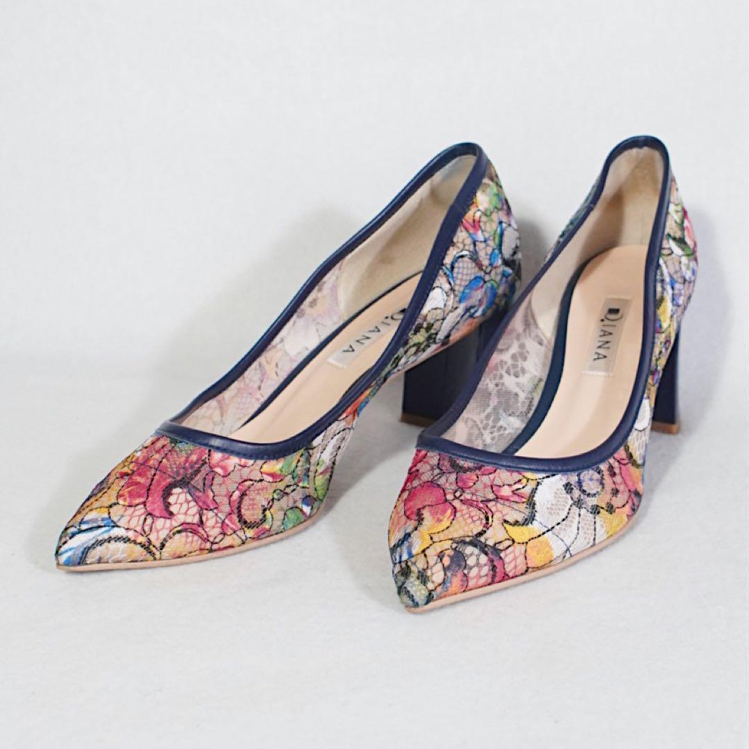 希少 美品《DIANA》絵画シリーズ レースパンプス(23.5)葛飾北斎 花