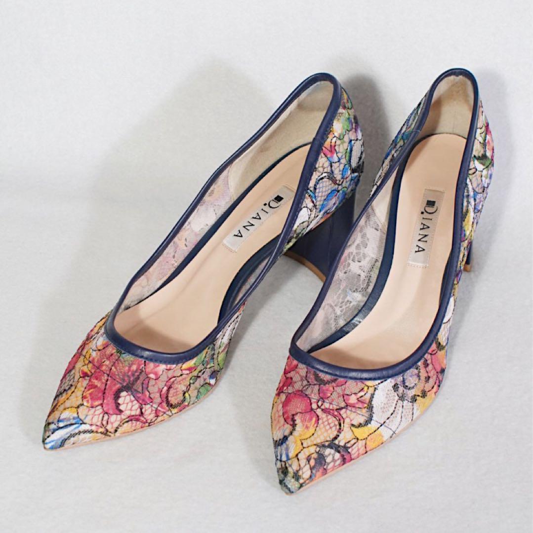 希少 美品《DIANA》絵画シリーズ レースパンプス(23.5)葛飾北斎 花