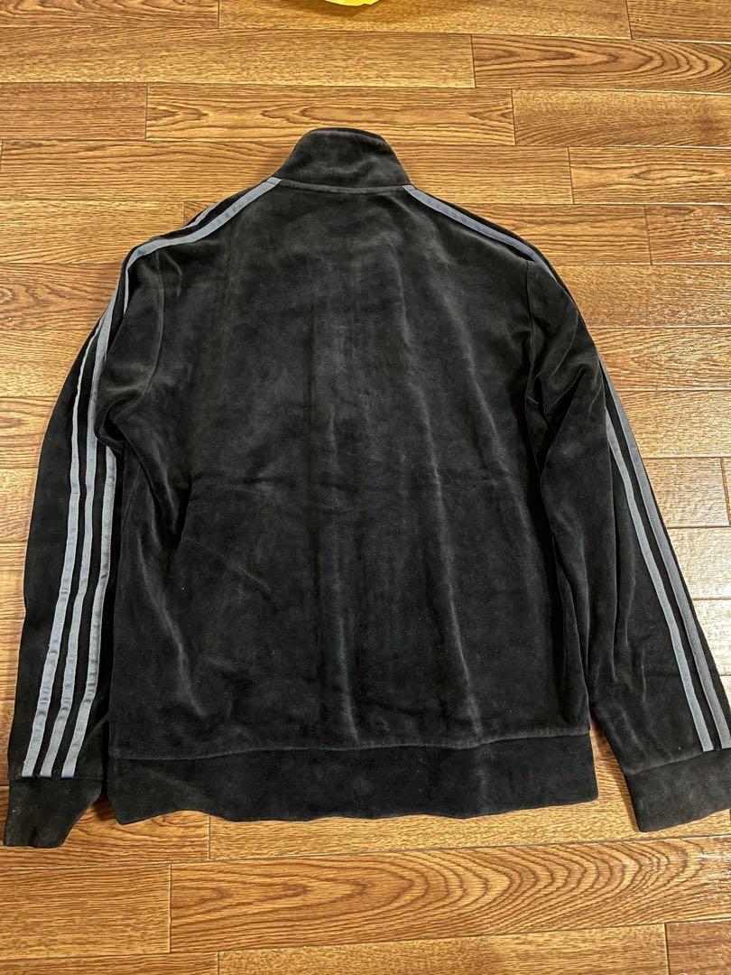 adidas ベロア トラックジャケット サイズO BLACK 黒 万国旗タグ