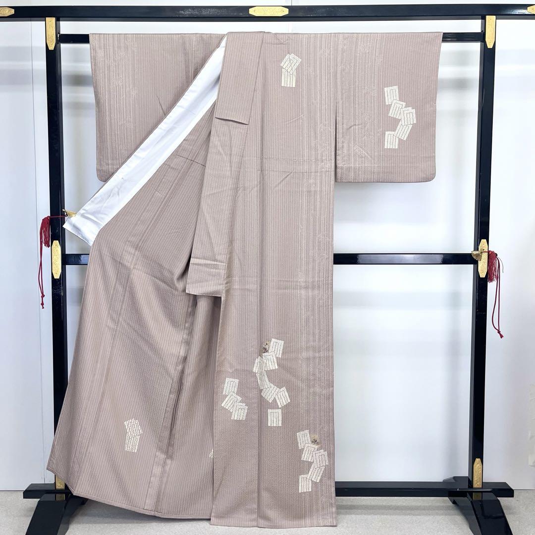 【激安通販 オンラインショップ】日用品 花柄 源氏香 付下げ 単衣 縦縞模様 レディース K-3991 惚色 着物・浴衣