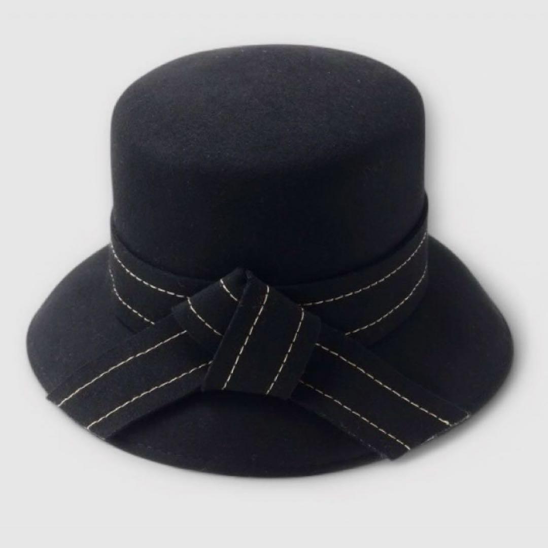 美品　Max Mara ピアノフォルテ　ウールフェルト ハット　S　リボン　黒