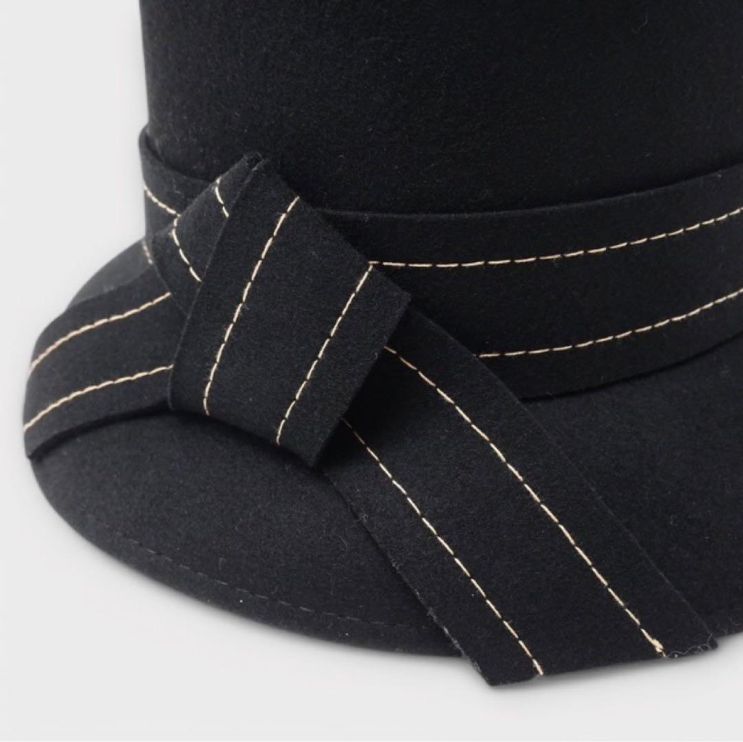 美品　Max Mara ピアノフォルテ　ウールフェルト ハット　S　リボン　黒