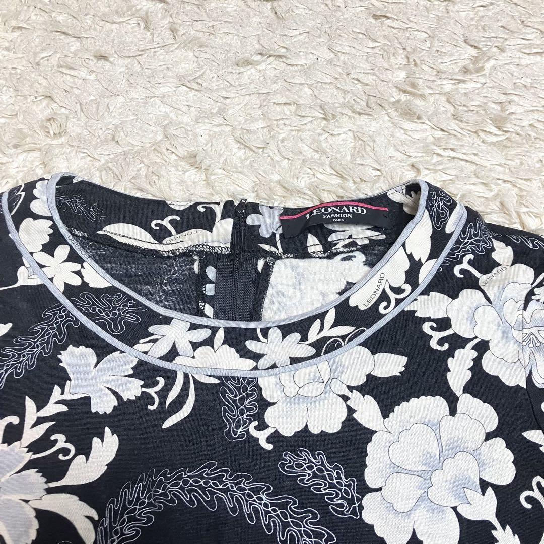 レオナール 長袖カットソー ブラック モノトーン 花柄 シルク ウール レオナール 長袖カットソー ブラック モノトーン 花柄 シルク