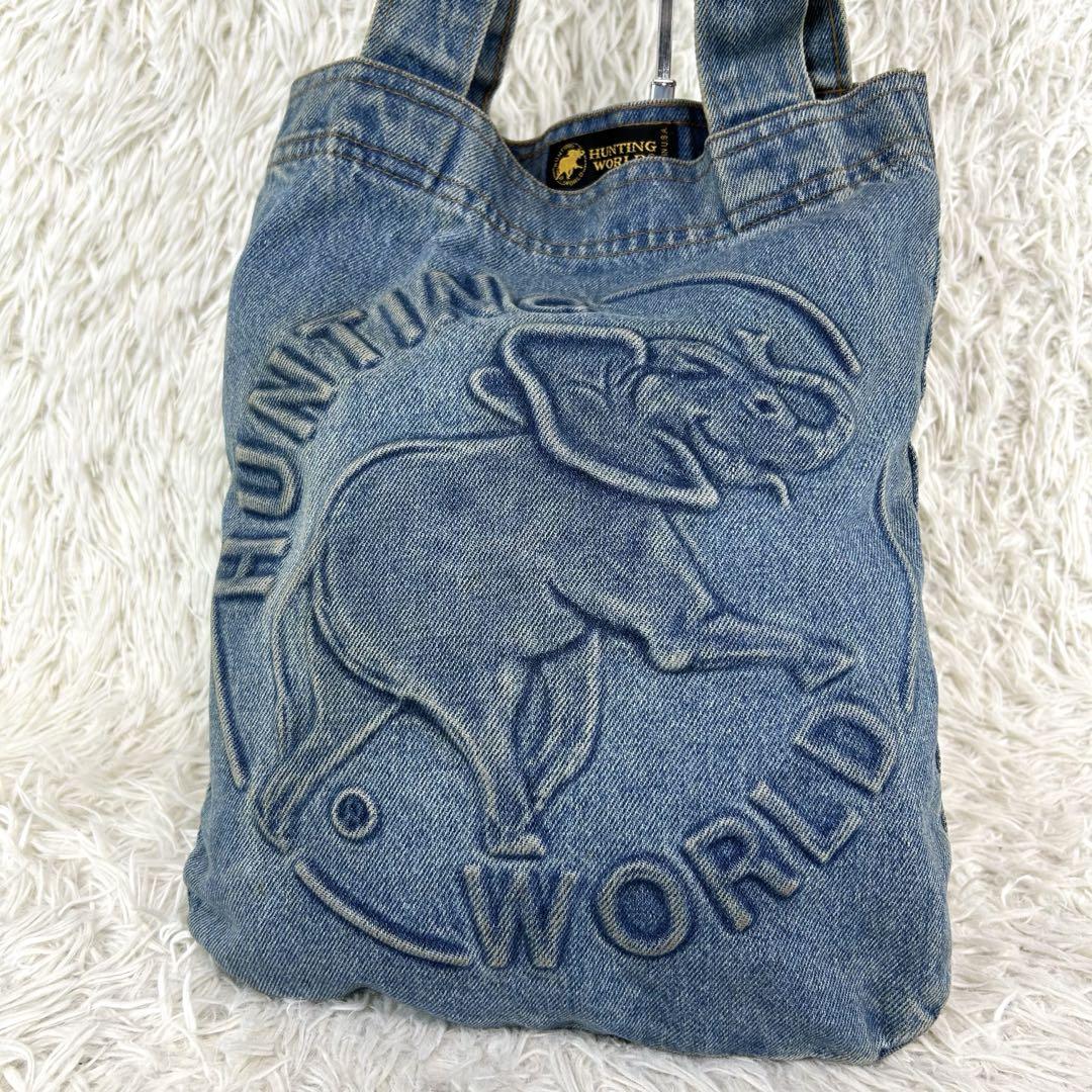 ハンティングワールド ショルダーバッグ 正規品 デニム地 正規品》ハンティングワールド立体ロゴ デニム地ショルダー