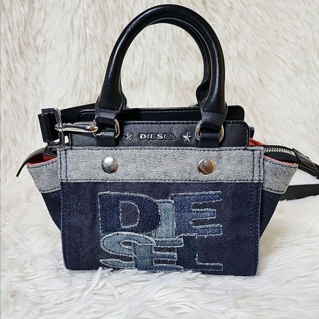 美品✨ディーゼル　2way ミニショルダーバッグ デニム デカロゴ スタッズ