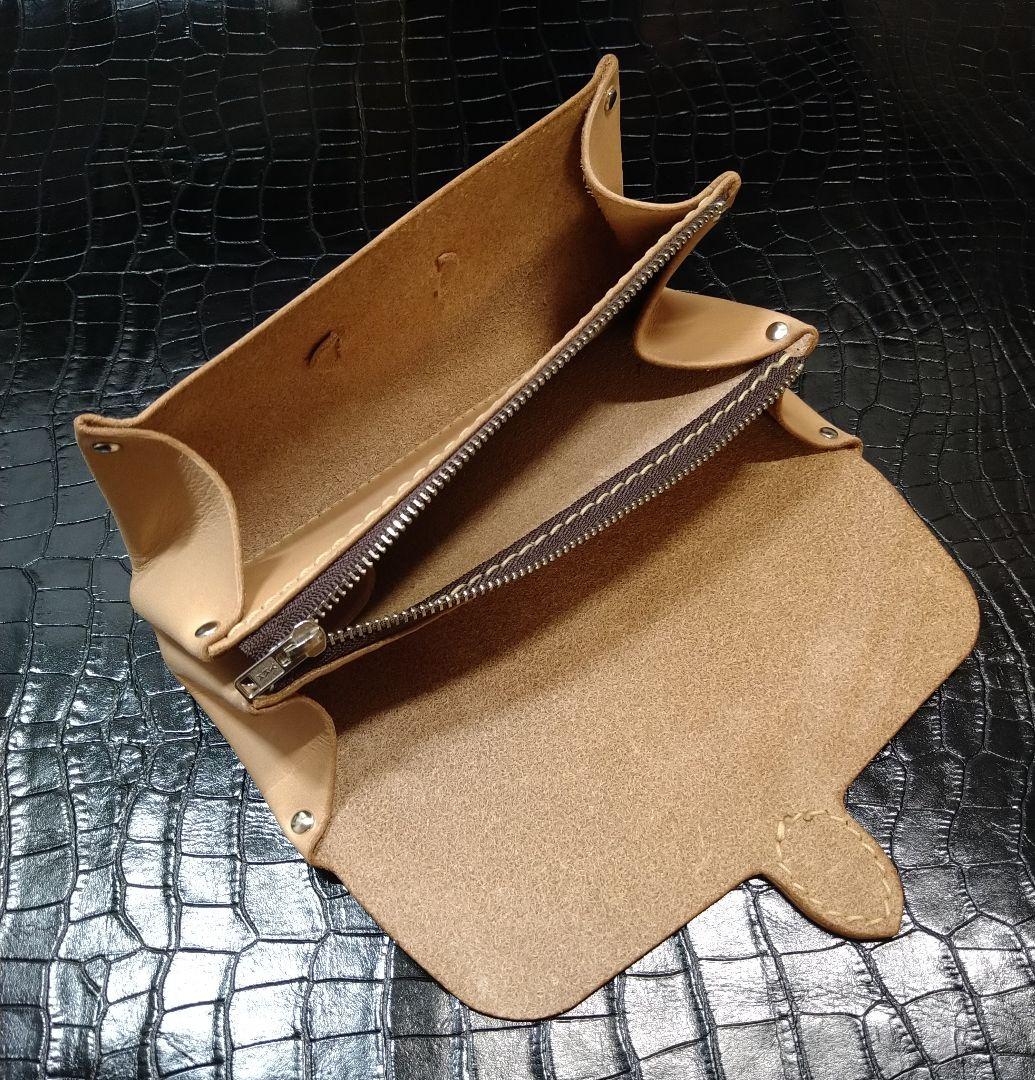 手縫い 国産 ヌメ革 ウォレット カシメ 長財布 ジャバラ財布 差し込み 革財布