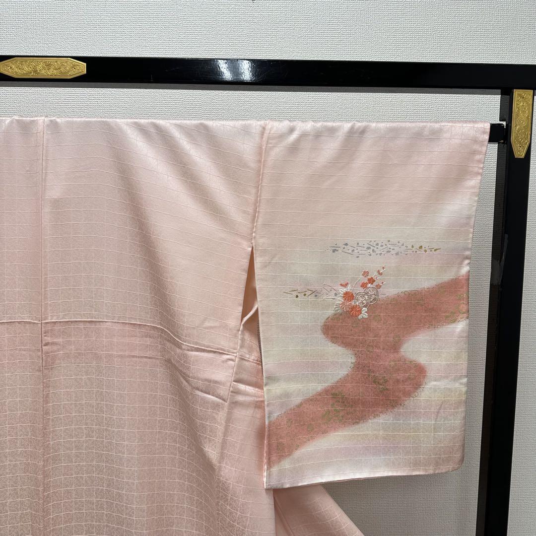 作家物 付下げ 裄67 刺繍の御所車 暈しに金彩 着物 正絹 RK-5417