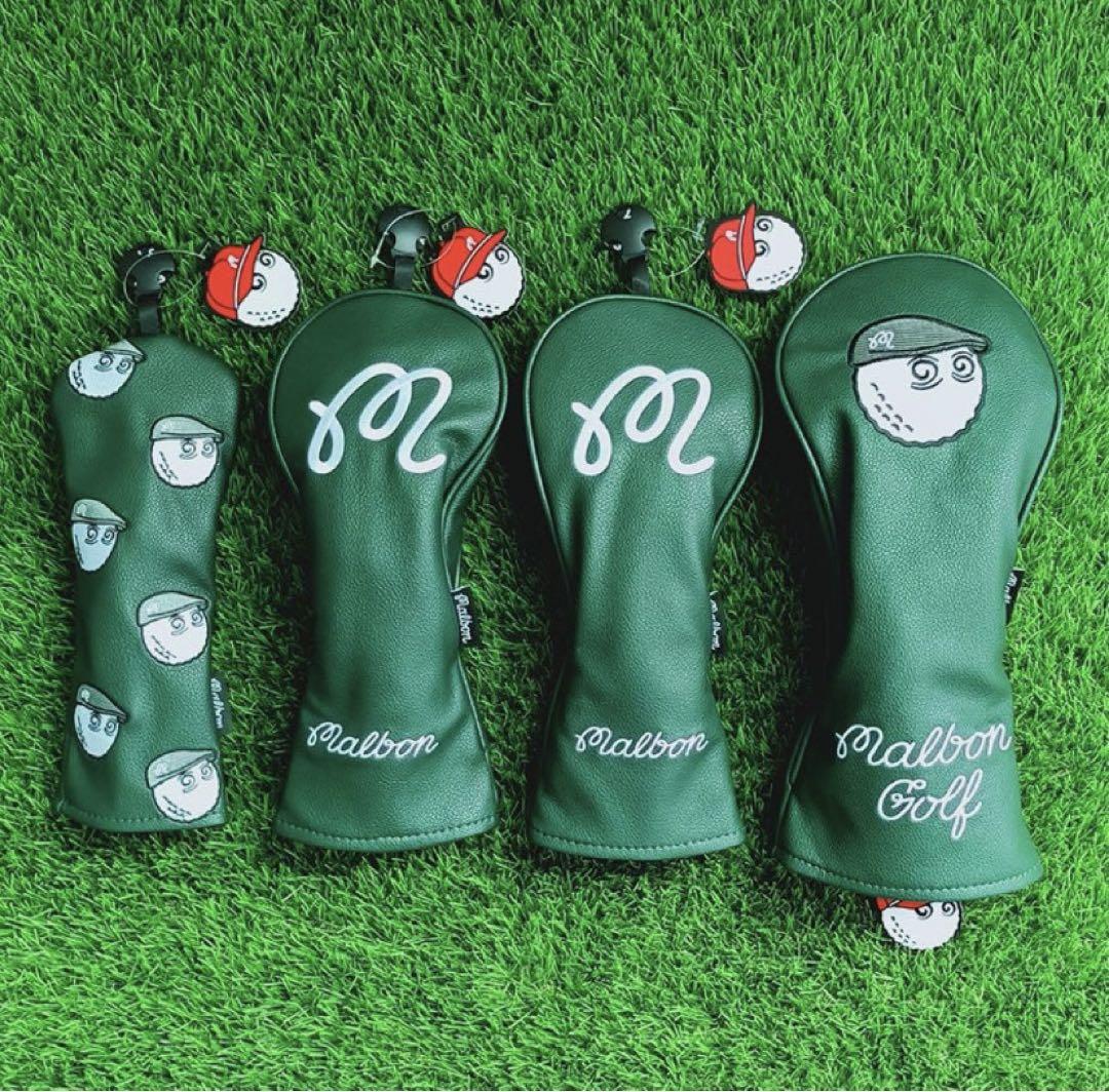 【大人気値下げ新品4点セット】MalbonGolfマルボンゴルフクラブカバー緑色 大人気値下げ新品4点セット】MalbonGolfマルボンゴルフクラブ