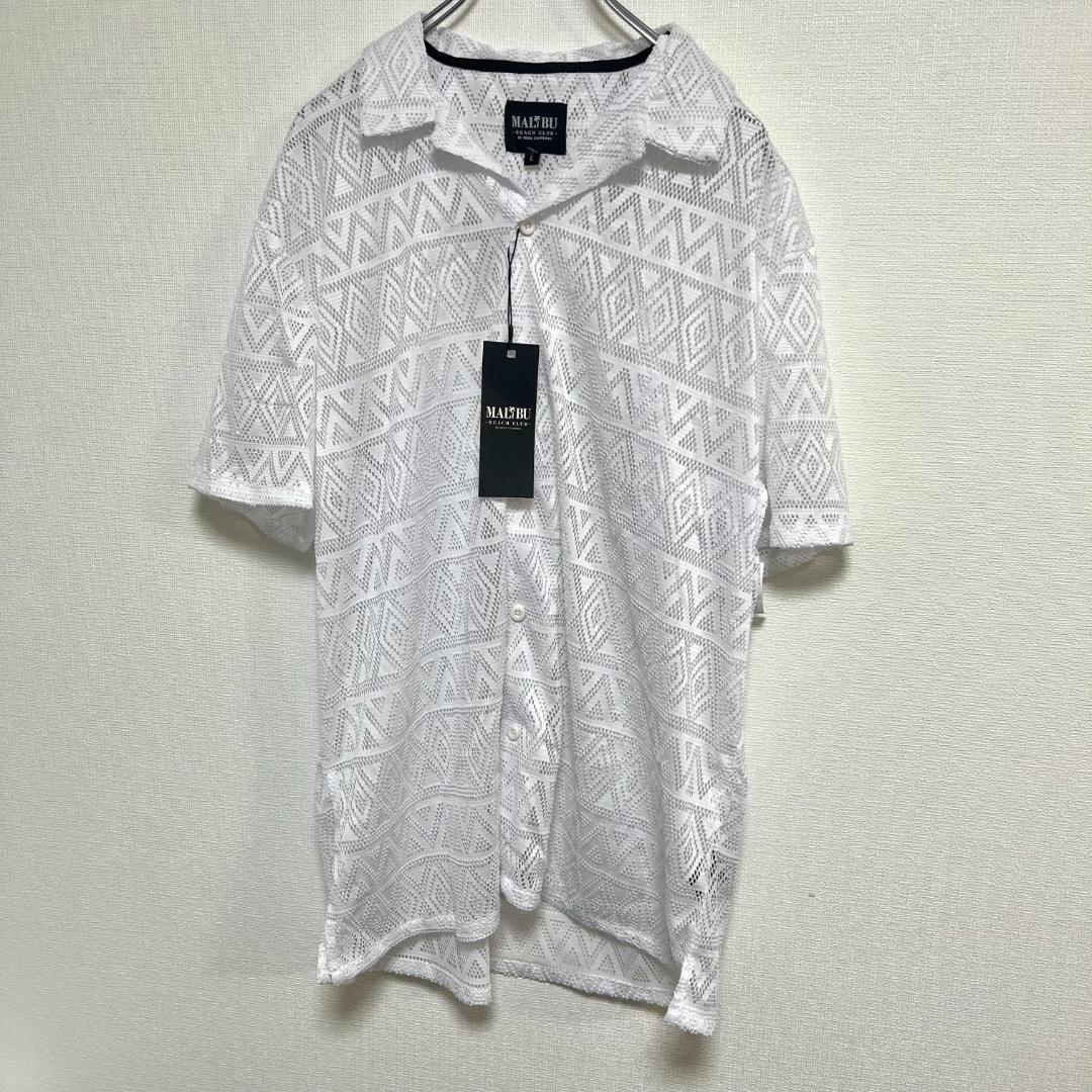 タグ付き MALIBU BEACH CLUB 半袖シアーシャツ L ホワイト白