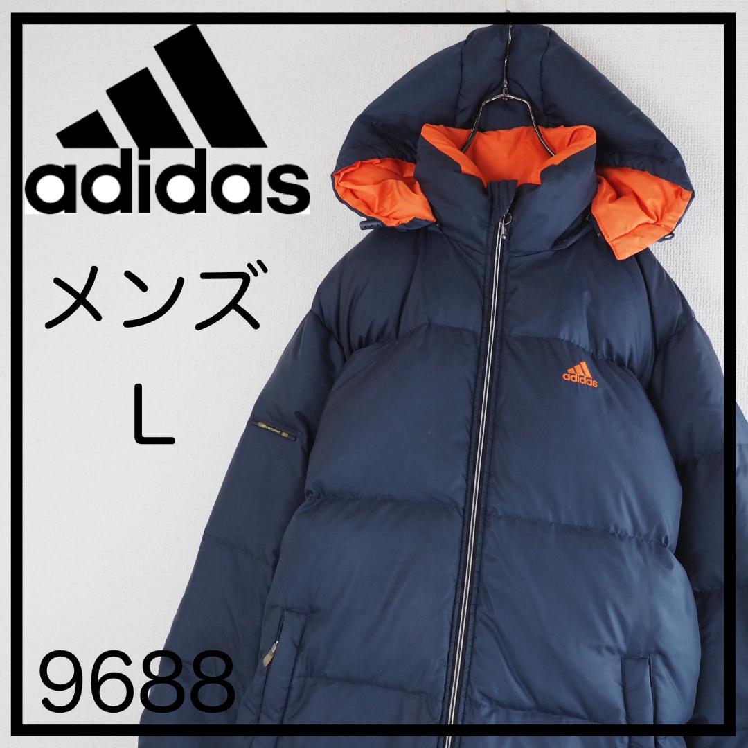 adidas ダウンジャケット L ネイビー/オレンジ ダウン80