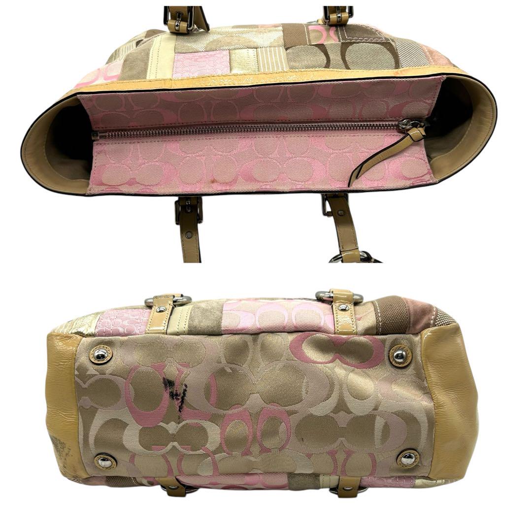 良品 844 Coach ハンドバッグ パッチワーク スエード レザー