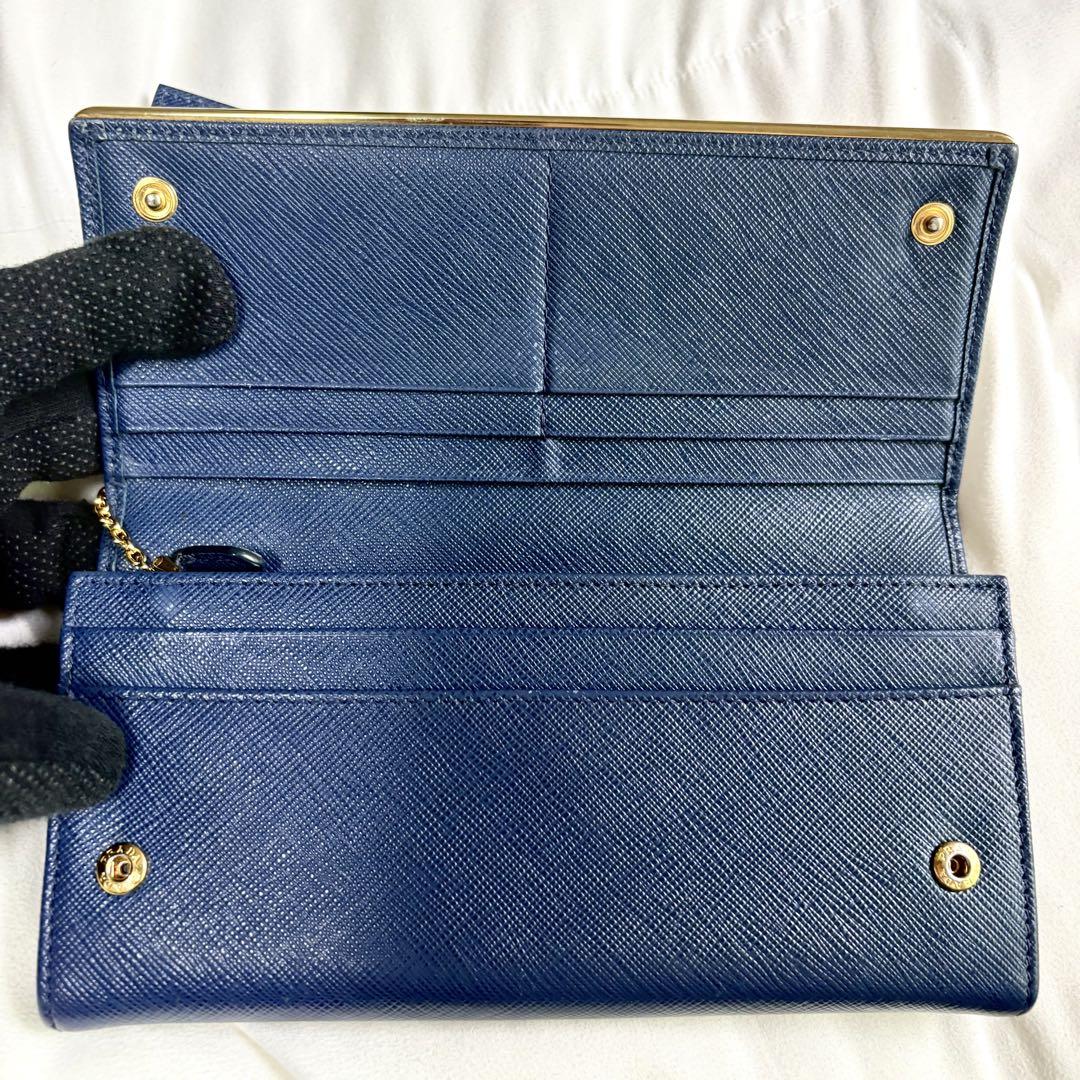 極美品✨PRADA 長財布 カードケース付き ネイビー レディース