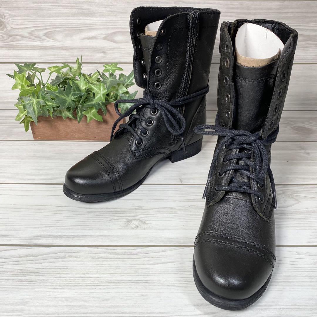 A248【新品】STEVE MADDEN トルーパ ブーツ レザー 黒 5.5