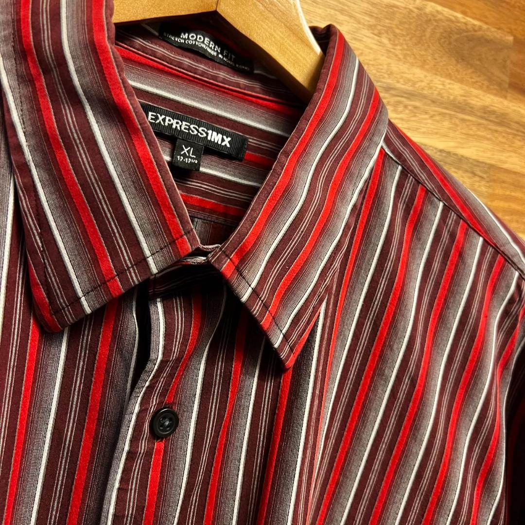 【H16】EXPRESS 1MX 長袖シャツ レッド ストライプ メンズ XL