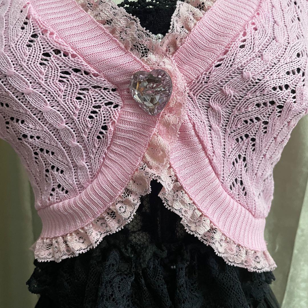TRALALA 半袖カーディガン ハートビジュー 姫ロリ フェアリー