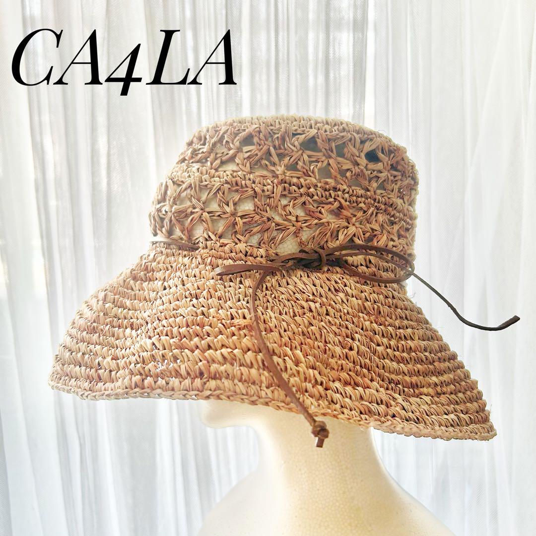 美品✨CA4LA カシラ リボン付き麦わら帽子 ストローハット