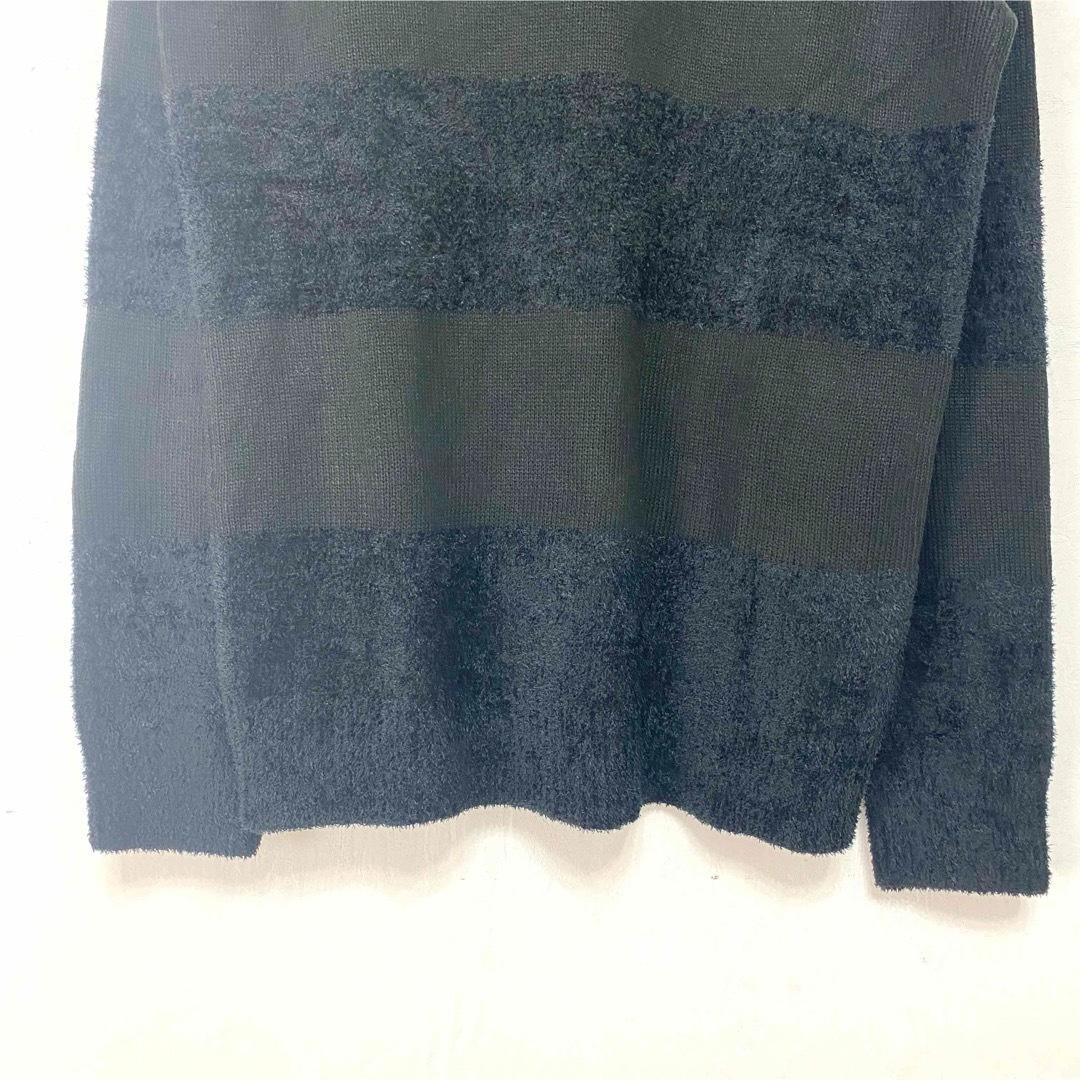 新品 肌触り最高 メンズ ニット セーター ボーダー ブラック 黒 M 男性