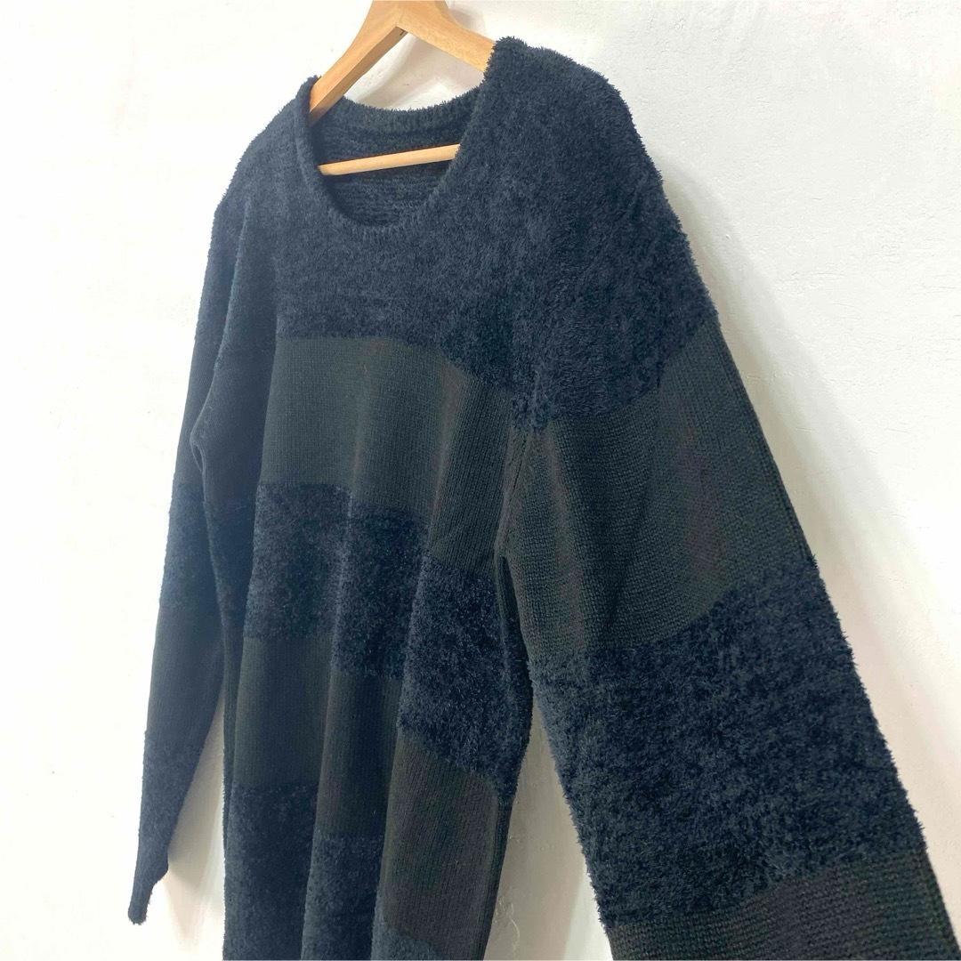 新品 肌触り最高 メンズ ニット セーター ボーダー ブラック 黒 M 男性