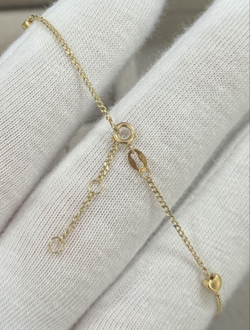 美品　【18k】 18金　ブレスレット　ハートの飾り付き　ゴールド K18デザインブレスレット 18金 イエローゴールド ハート - メルカリ