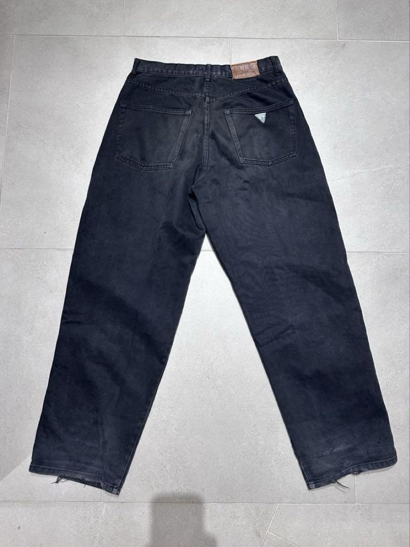 90s GUESS サイズ:34 後染めブラック バギー デニム