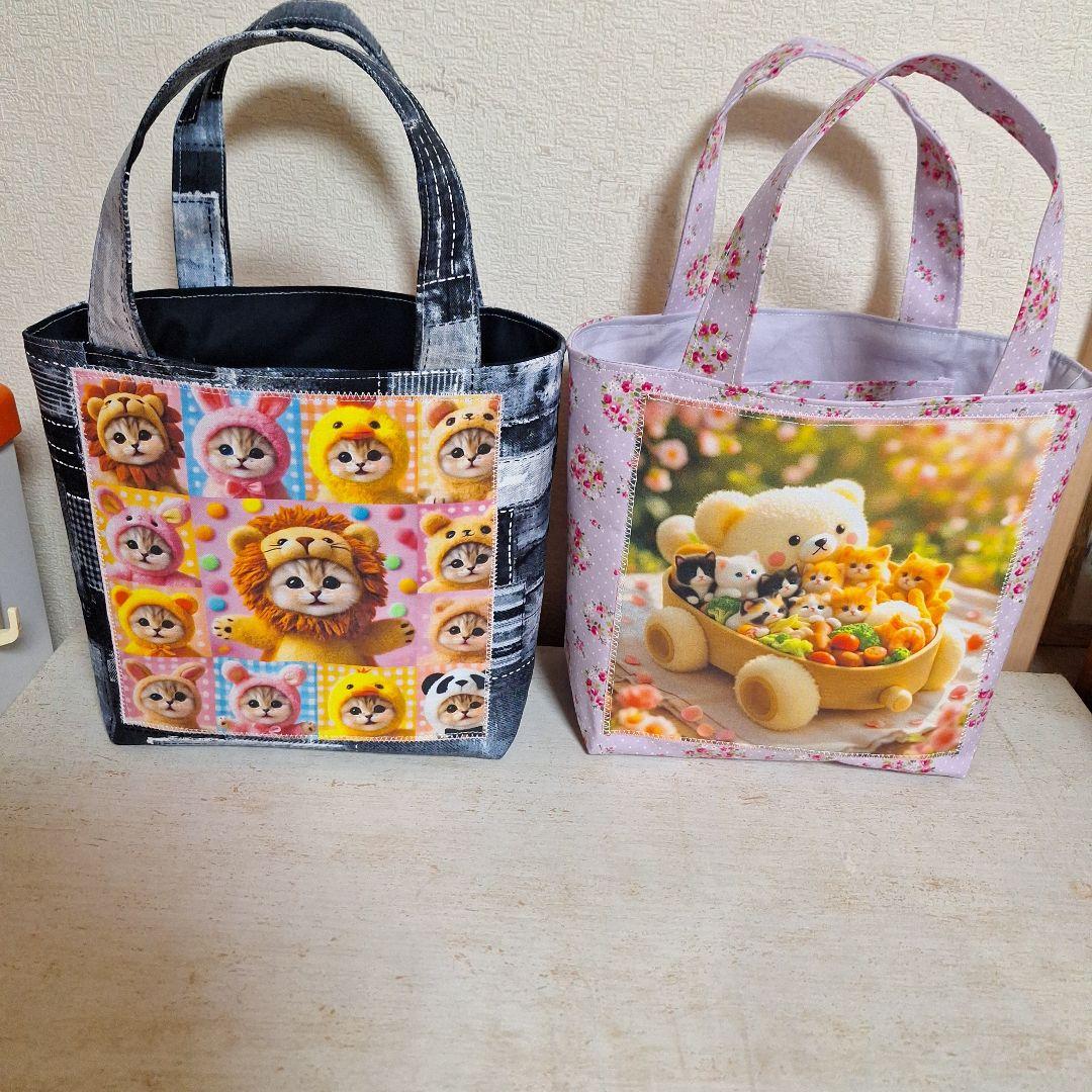福袋 オンライン ハンドメイド 激レアねこパネル生地 ミニバック メルカリ - ポーチ トートバッグ