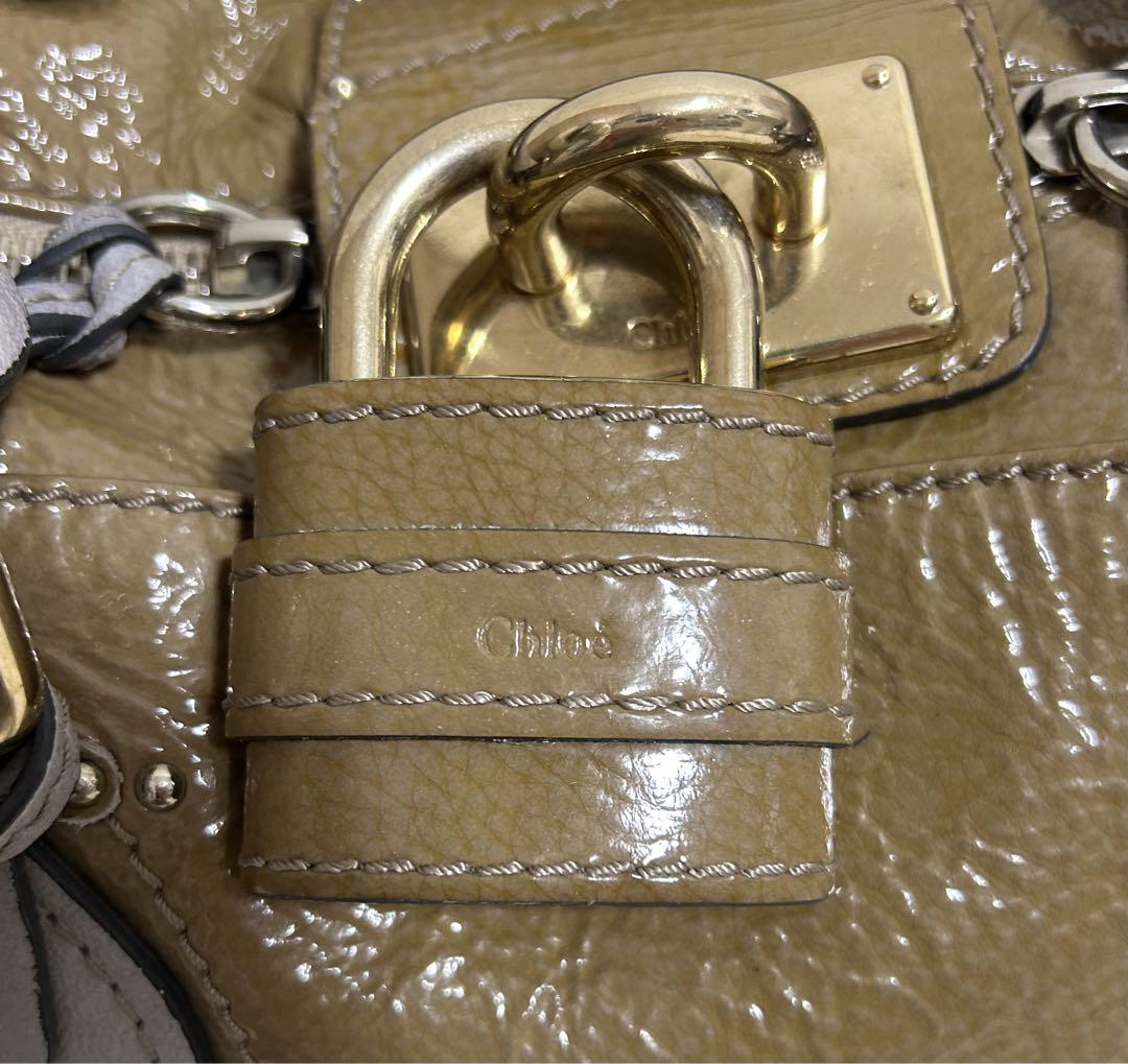 Chloe(クロエ) ショルダーバッグ パディントン エナメル カーキ×グレー 画像10