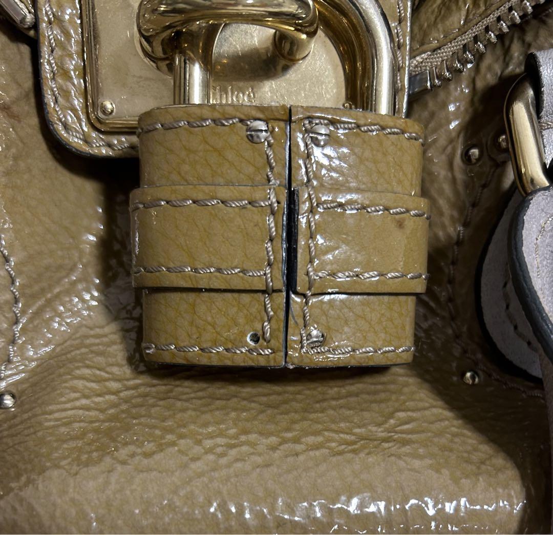 Chloe(クロエ) ショルダーバッグ パディントン エナメル カーキ×グレー 画像11