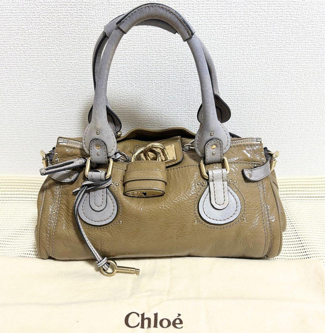 Chloe(クロエ) ショルダーバッグ パディントン エナメル カーキ×グレー 画像12