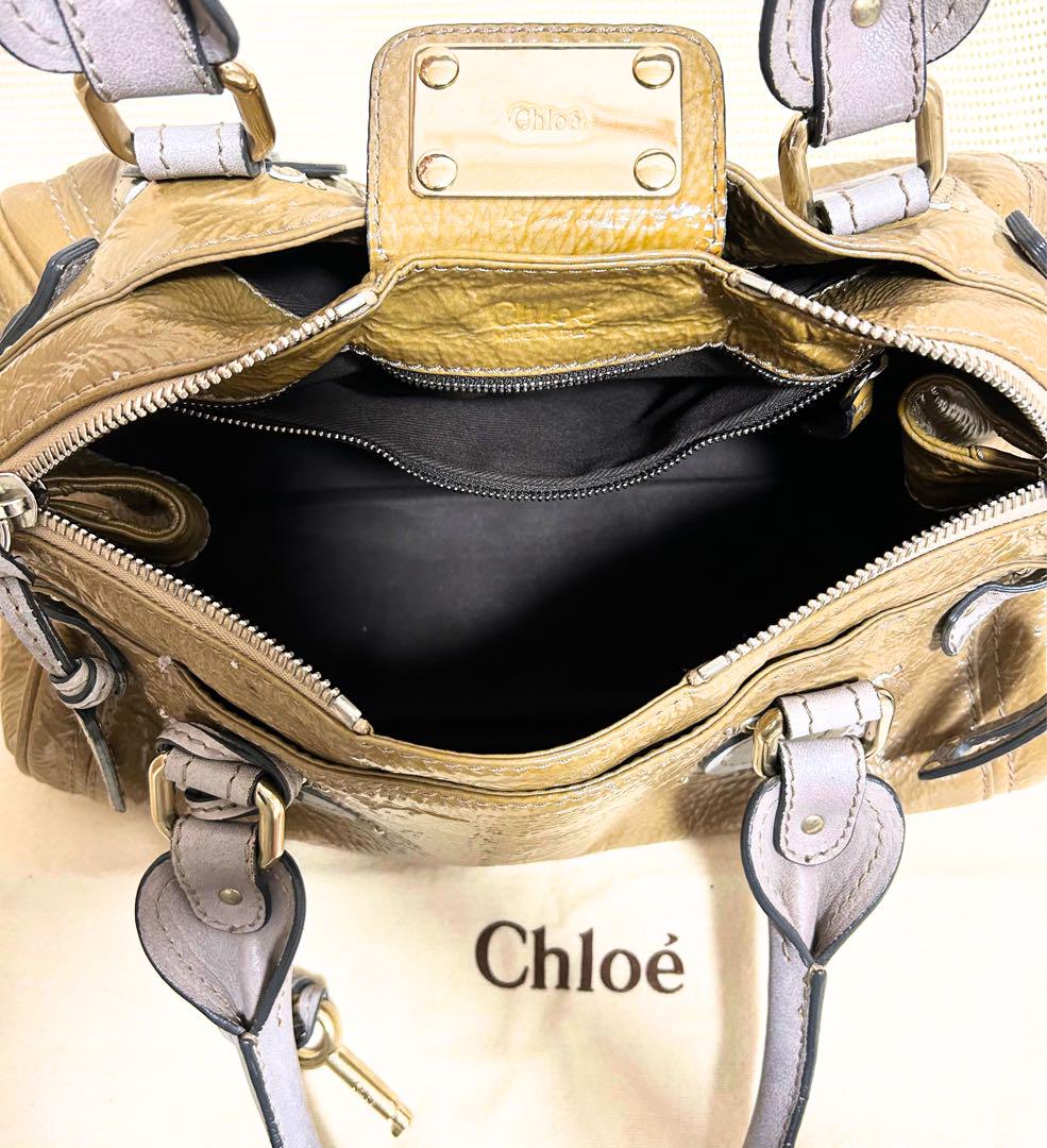Chloe(クロエ) ショルダーバッグ パディントン エナメル カーキ×グレー 画像8