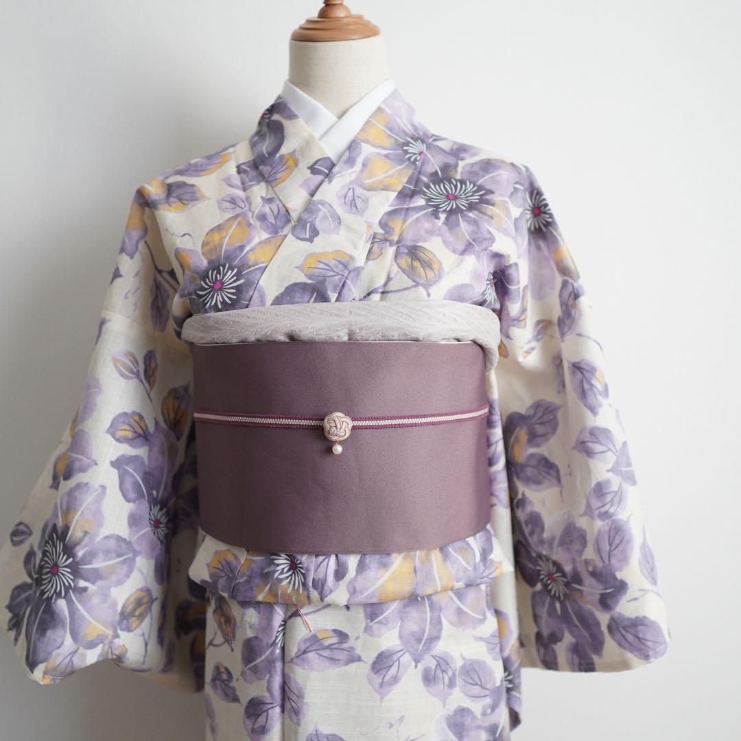 特価商品  灰鉄線花]浴衣単品 高級変わり織 着物・浴衣