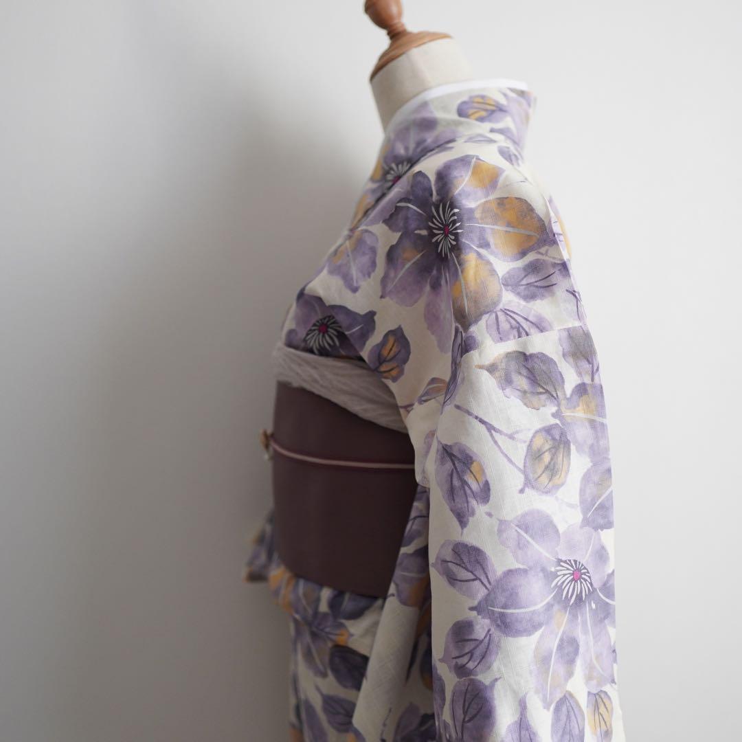 灰鉄線花]浴衣単品 高級変わり織