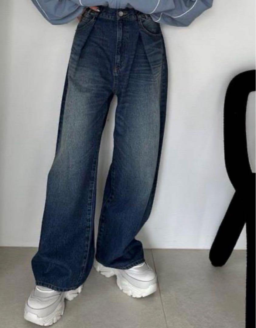 ジーナシス JEANASIS タックデニムワイドパンツ ブルー 5,510円