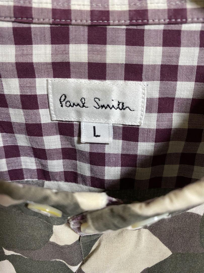 Paul Smith 幾何学カモフラ模様ショートからーボタンダウンシャツ