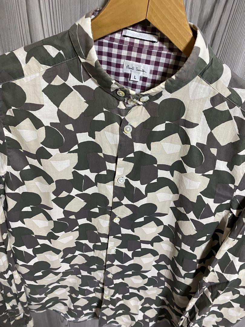 Paul Smith 幾何学カモフラ模様ショートからーボタンダウンシャツ