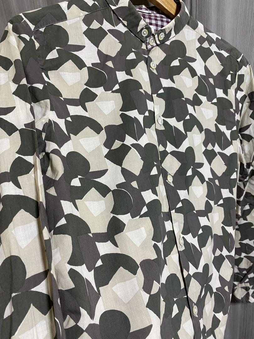 Paul Smith 幾何学カモフラ模様ショートからーボタンダウンシャツ