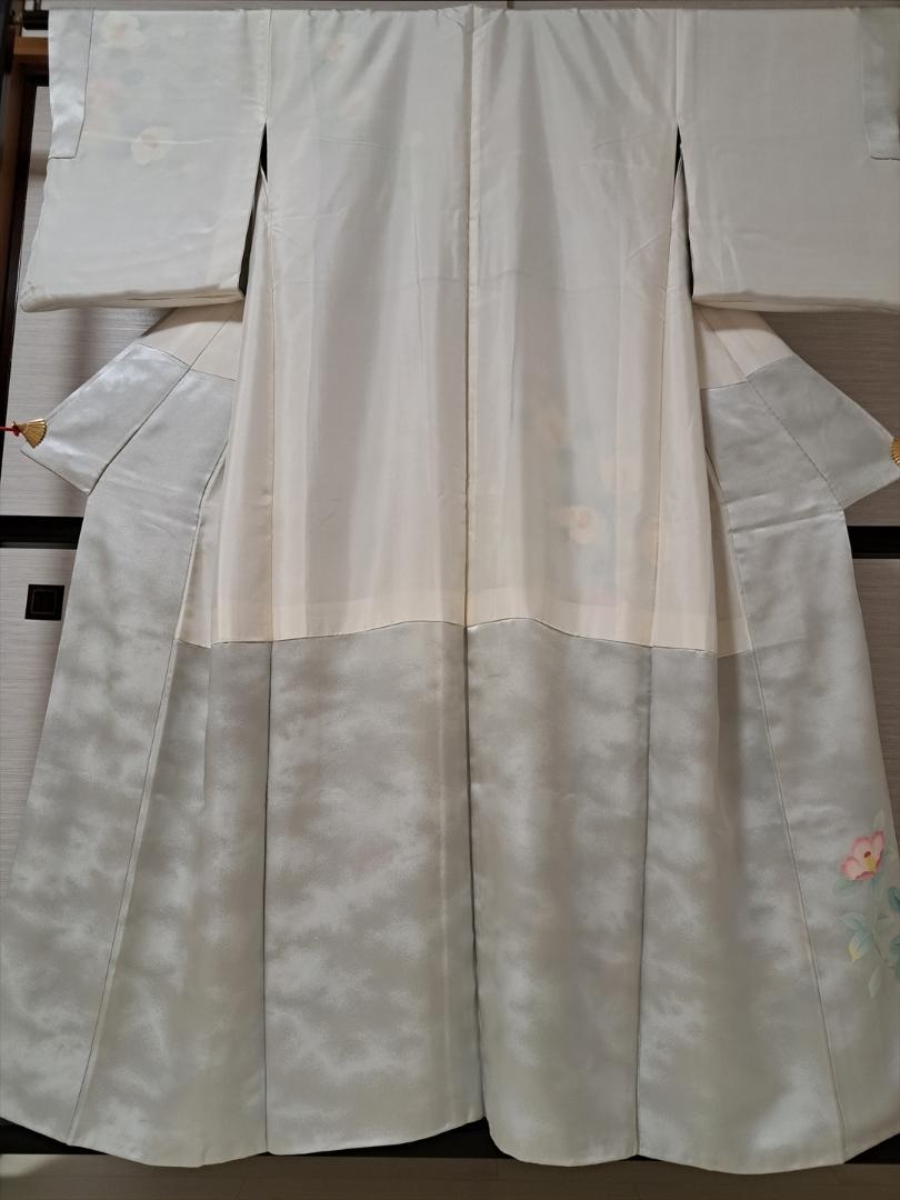 吾◆裄63 身丈155 袖49.5　訪問着　刺繍　椿　正絹 吾◇裄63 身丈155 袖49.5 訪問着 刺繍 椿 正絹