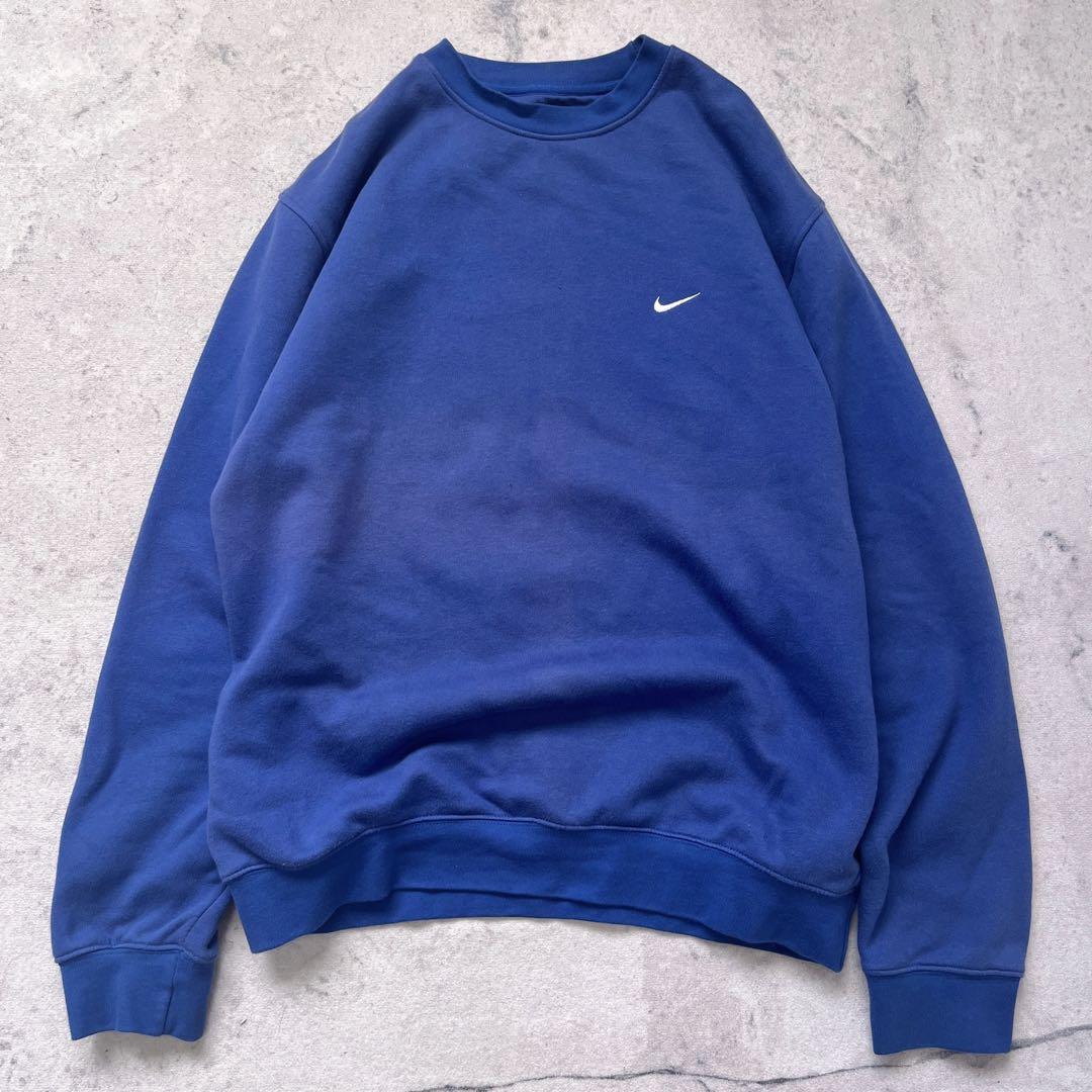 サイズL トルコ製刺繍ロゴ スウェットトレーナー 青 nike