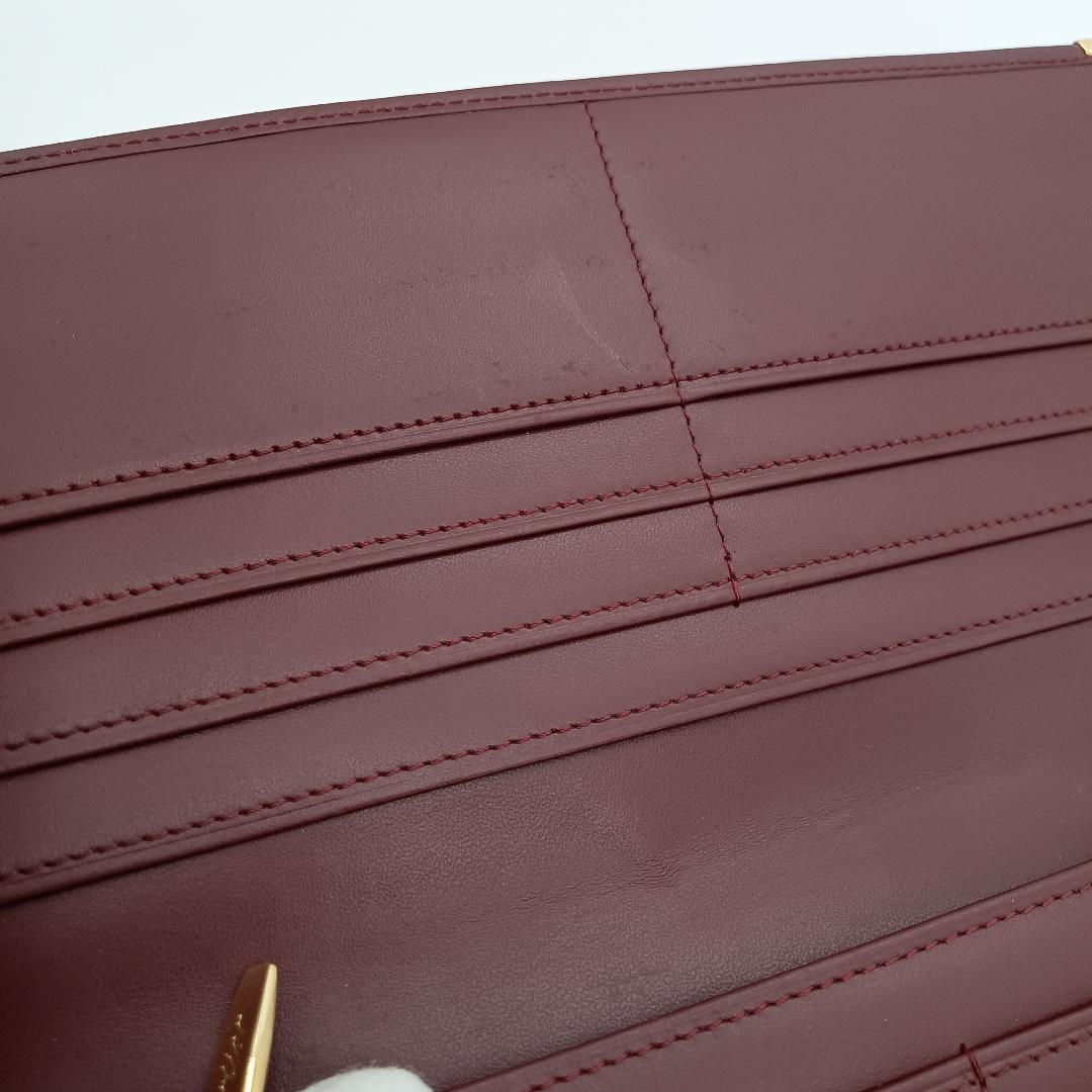 良品 カルティエ マストライン 二つ折り 長財布 ボルドー ゴールド金具